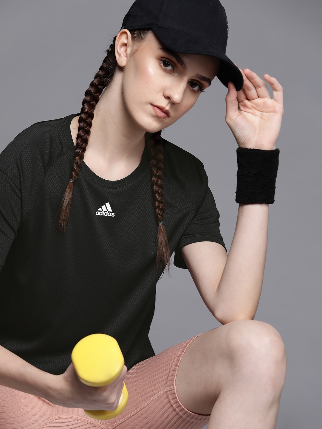 ADIDAS Women Black WTR HEAT.RDY Solid Training T-shirt Price in India