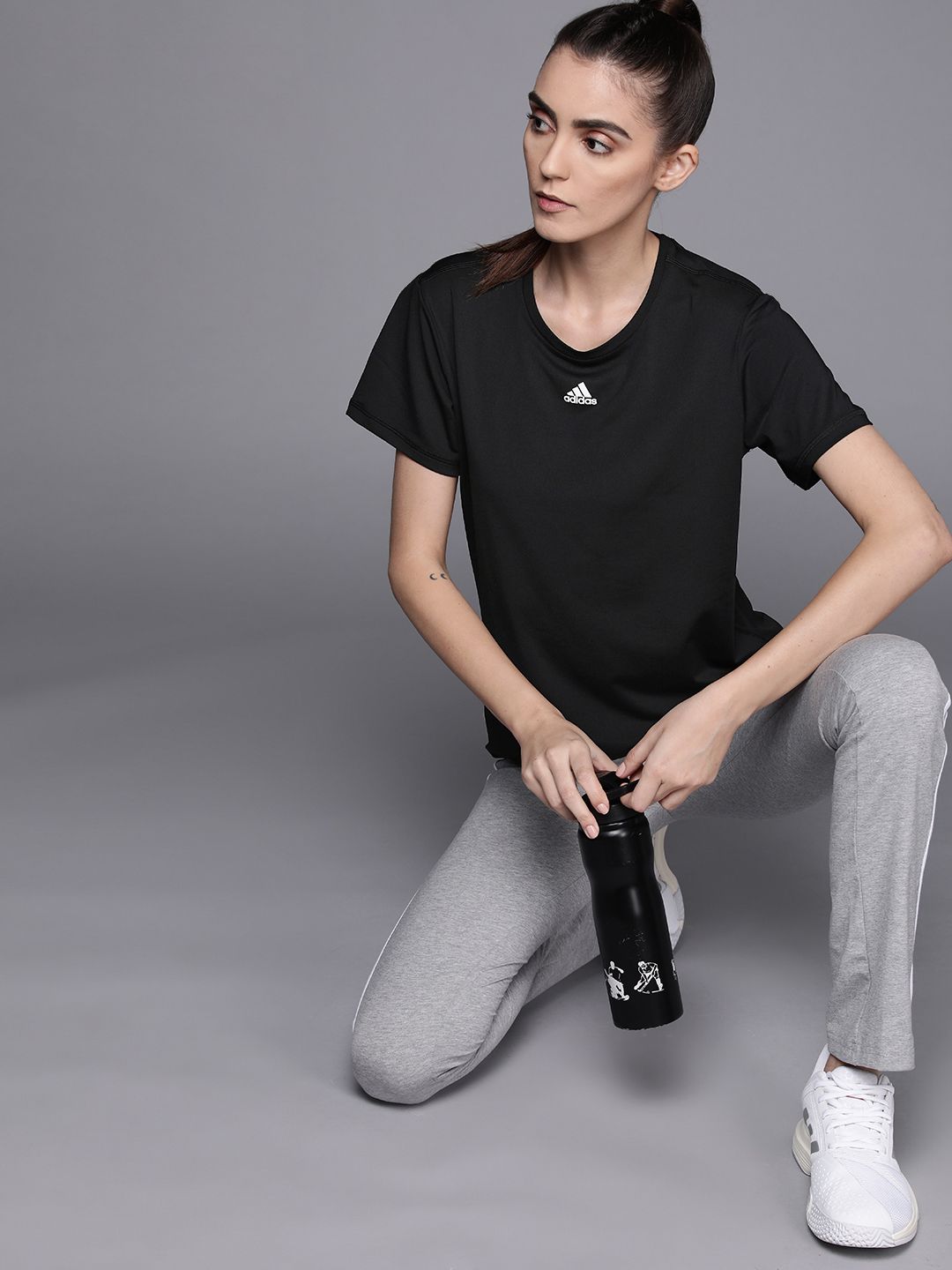 ADIDAS Women Black Solid WTR AEROREADY T-shirt Price in India