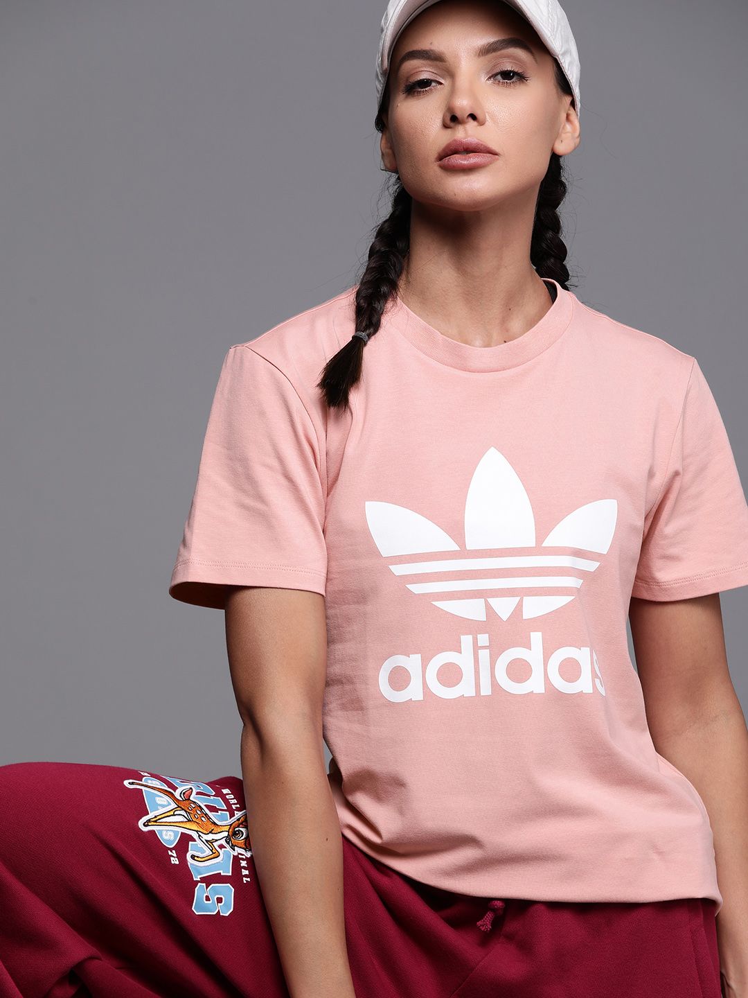 ADIDAS Originals Women Pink Trefoil Logo Print Sustainable T-shirt Price in India