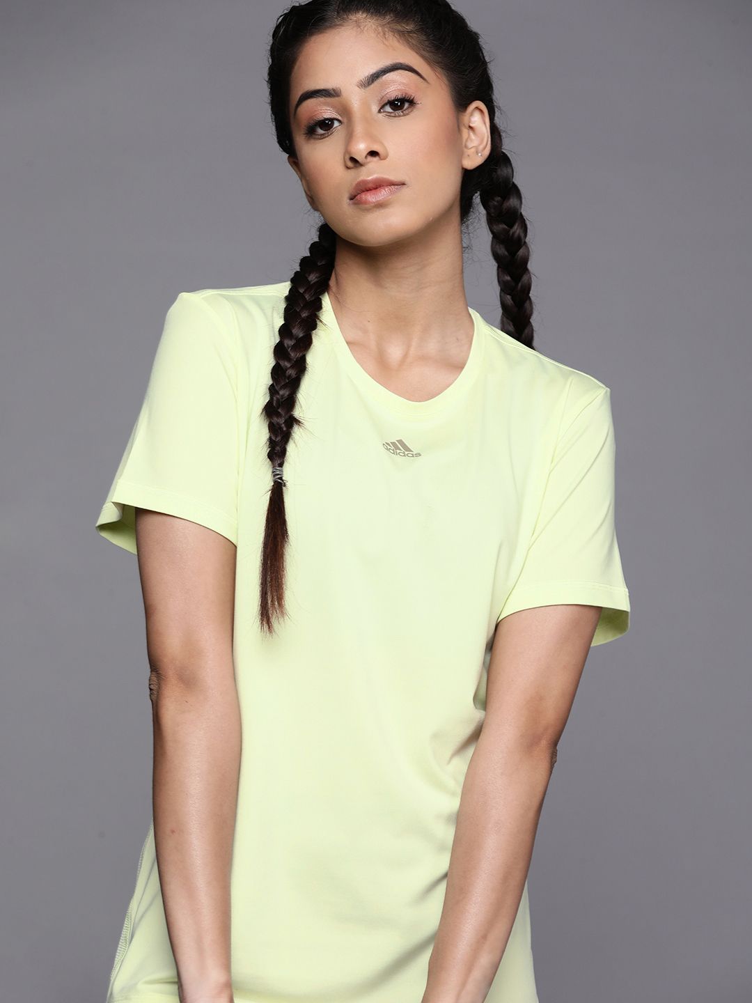 ADIDAS Women Green WTR Aeroready T Solid Training T-shirt Price in India