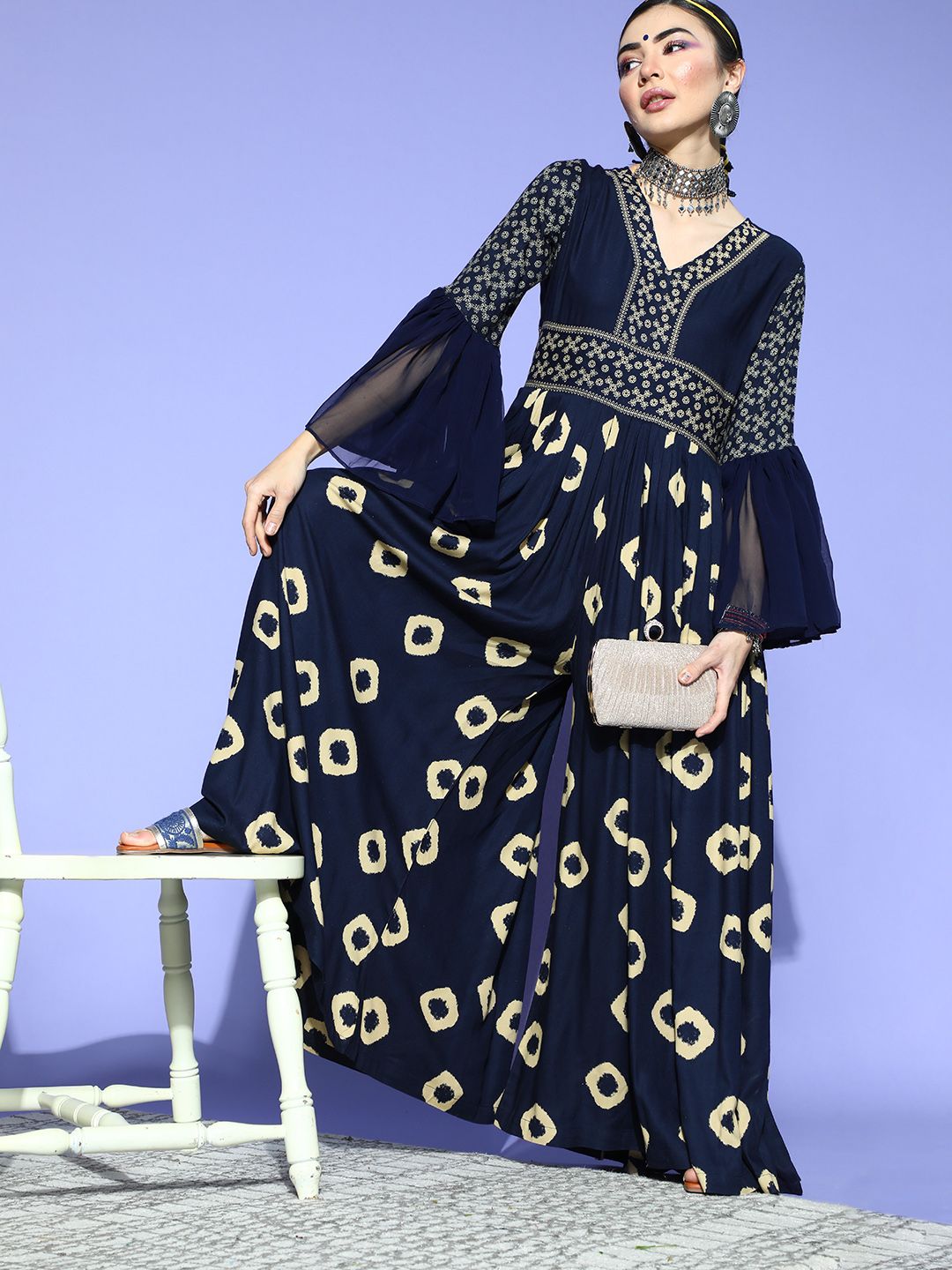 kipek Women Navy Blue Printed Ethnic Jumpsuit Price in India