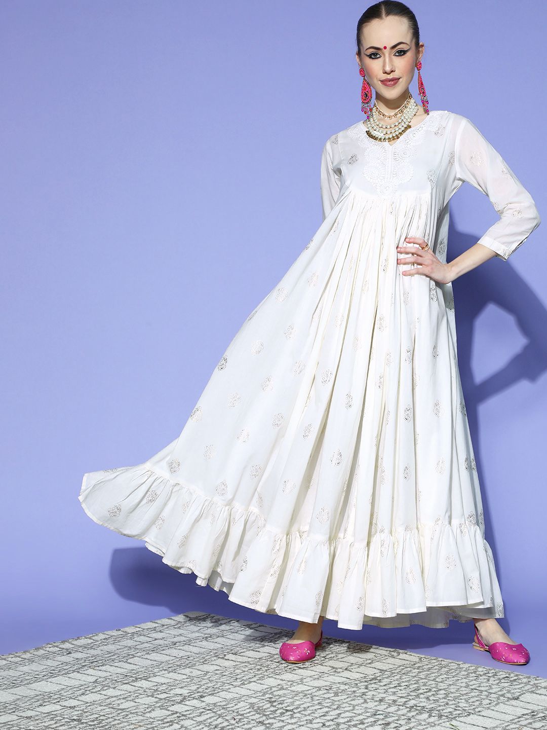 kipek Women Classic White Ethnic Motifs Dress Price in India