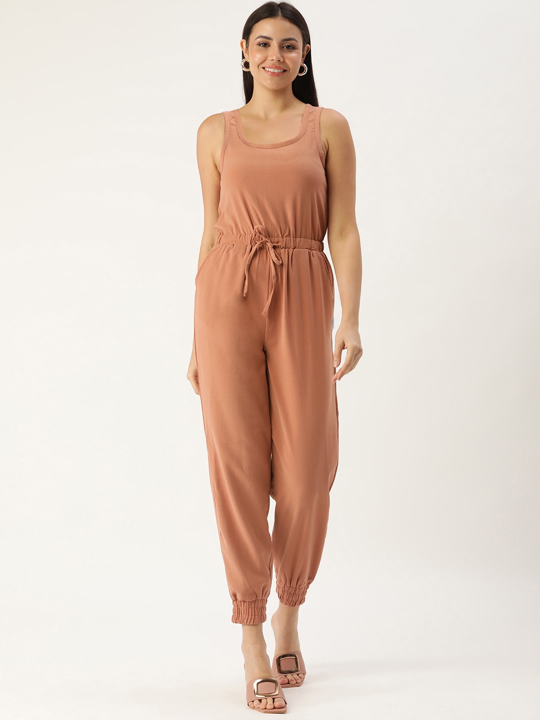 FOREVER 21 Women Brown Solid Basic Jumpsuit Price in India