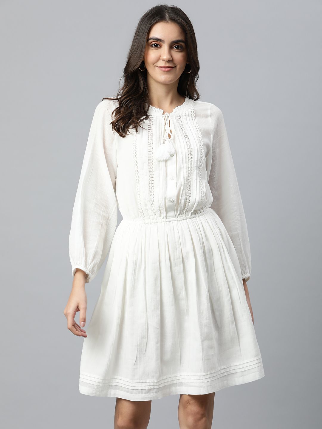 Marks & Spencer White Tie-Up Neck Dress Price in India