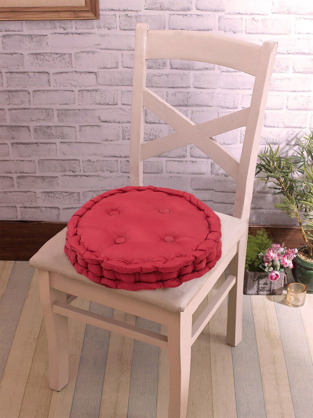 RUGSMITH Set of 2 Red Solid 16" X 16" Circular Chair Pads Price in India