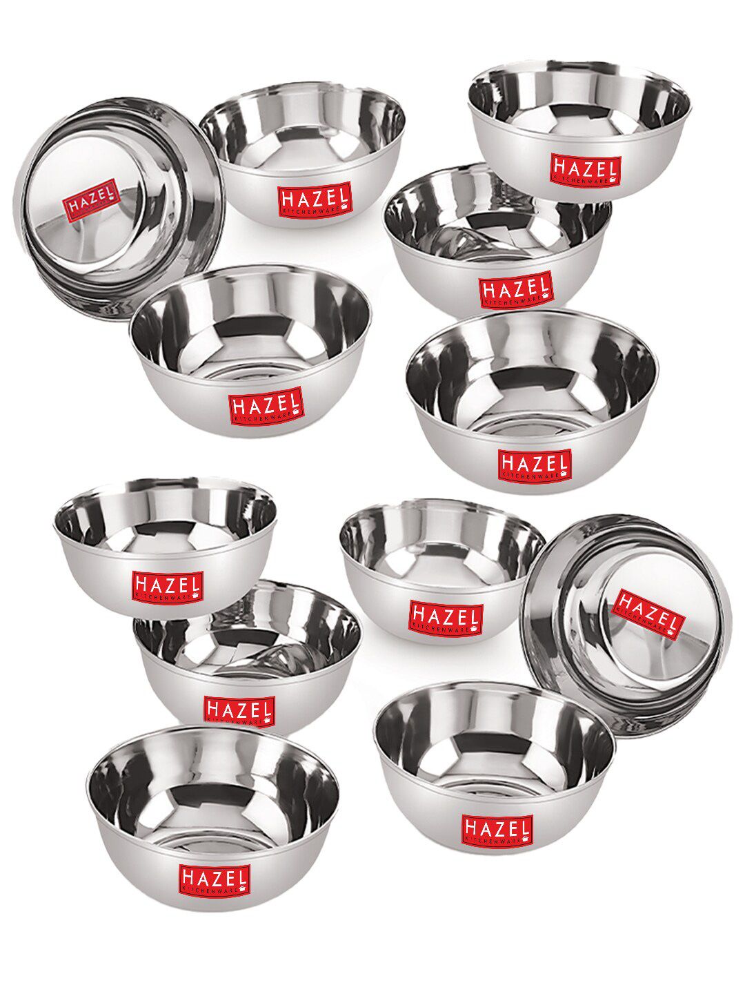 HAZEL Silver-Toned Set Of 12 Stainless Steel Bowl Set Price in India