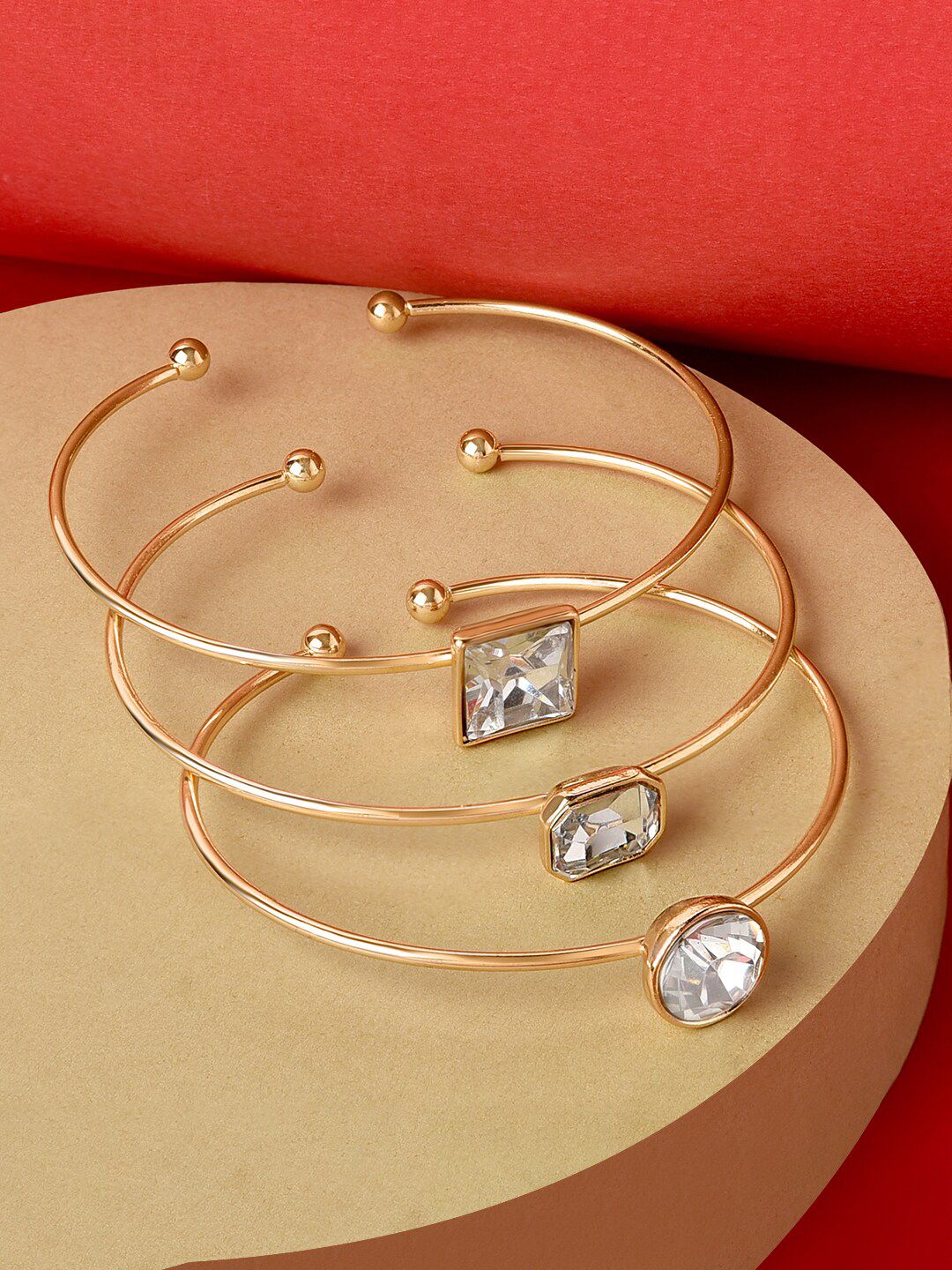 Accessorize Women Set Of 3 Gold-Plated Crystal Studded Cuff Bracelet Price in India