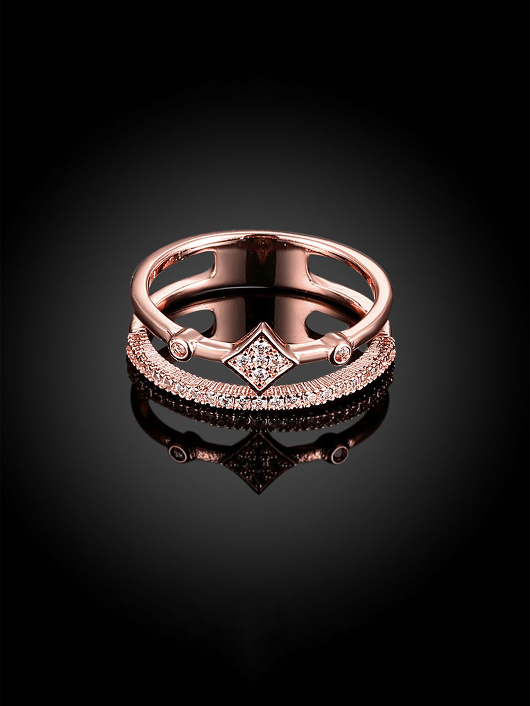 Yellow Chimes Rose Gold-Plated White Stone-Studded Adjustable Finger Ring Price in India