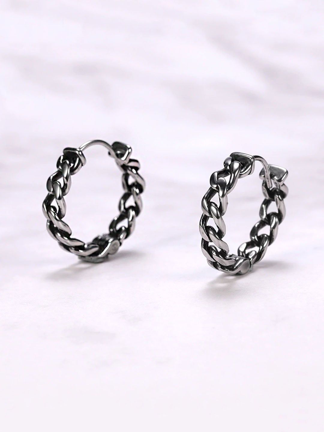 Yellow Chimes Silver-Toned Contemporary Hoop Earrings Price in India