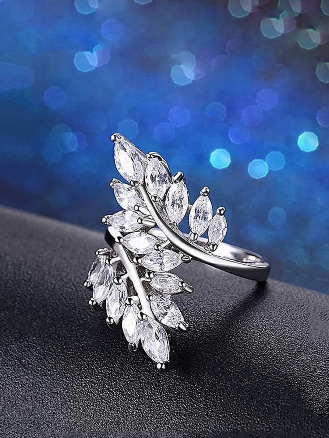 Yellow Chimes Silver-Toned White Crystal-Studded Finger Ring Price in India