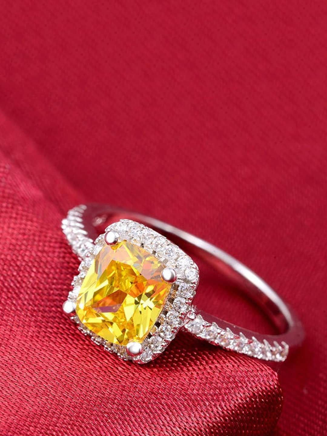 Yellow Chimes Silver-Plated White Crystal-Studded Finger Ring Price in India