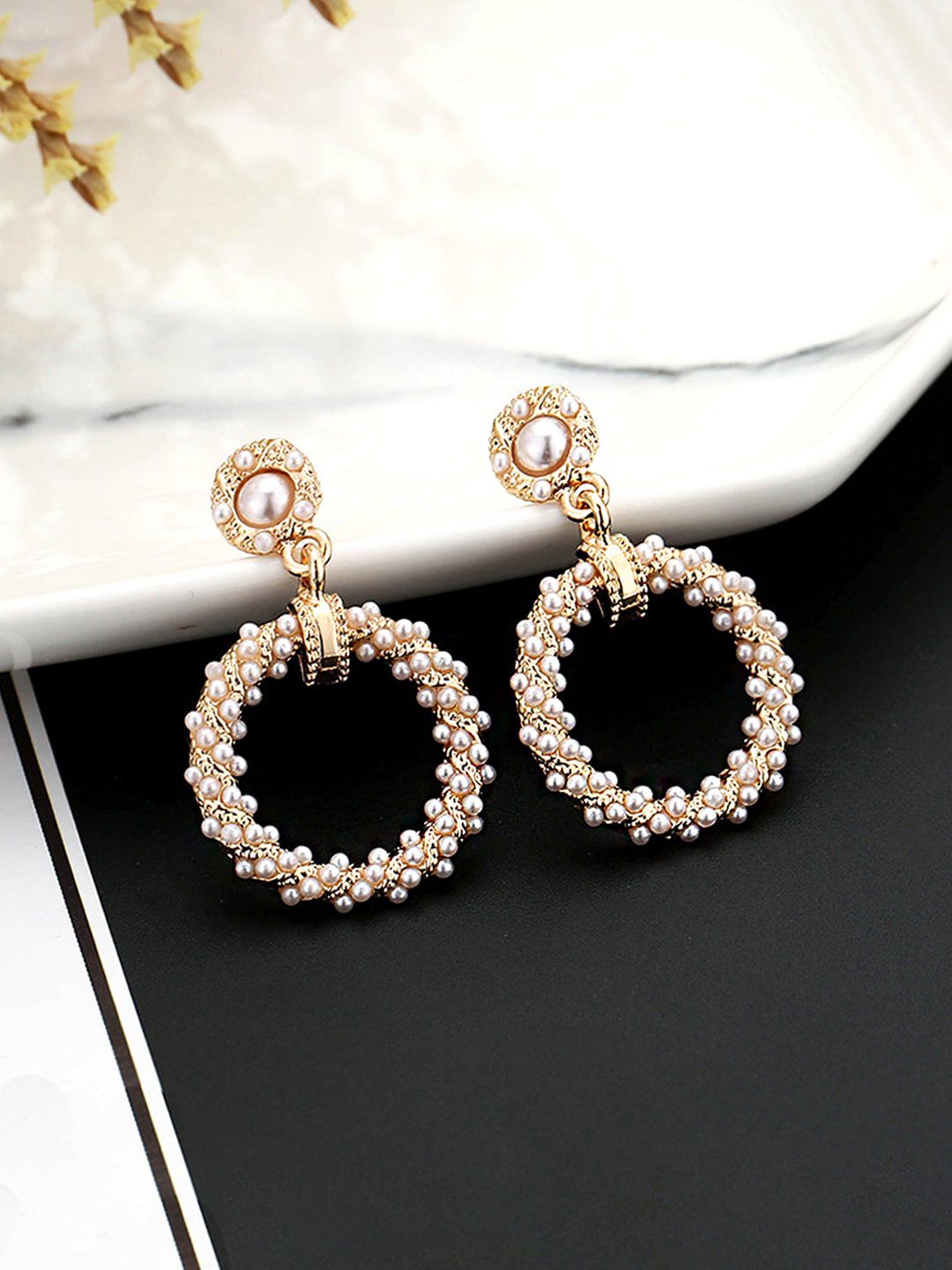 Yellow Chimes Gold-Plated Circular Drop Earrings Price in India