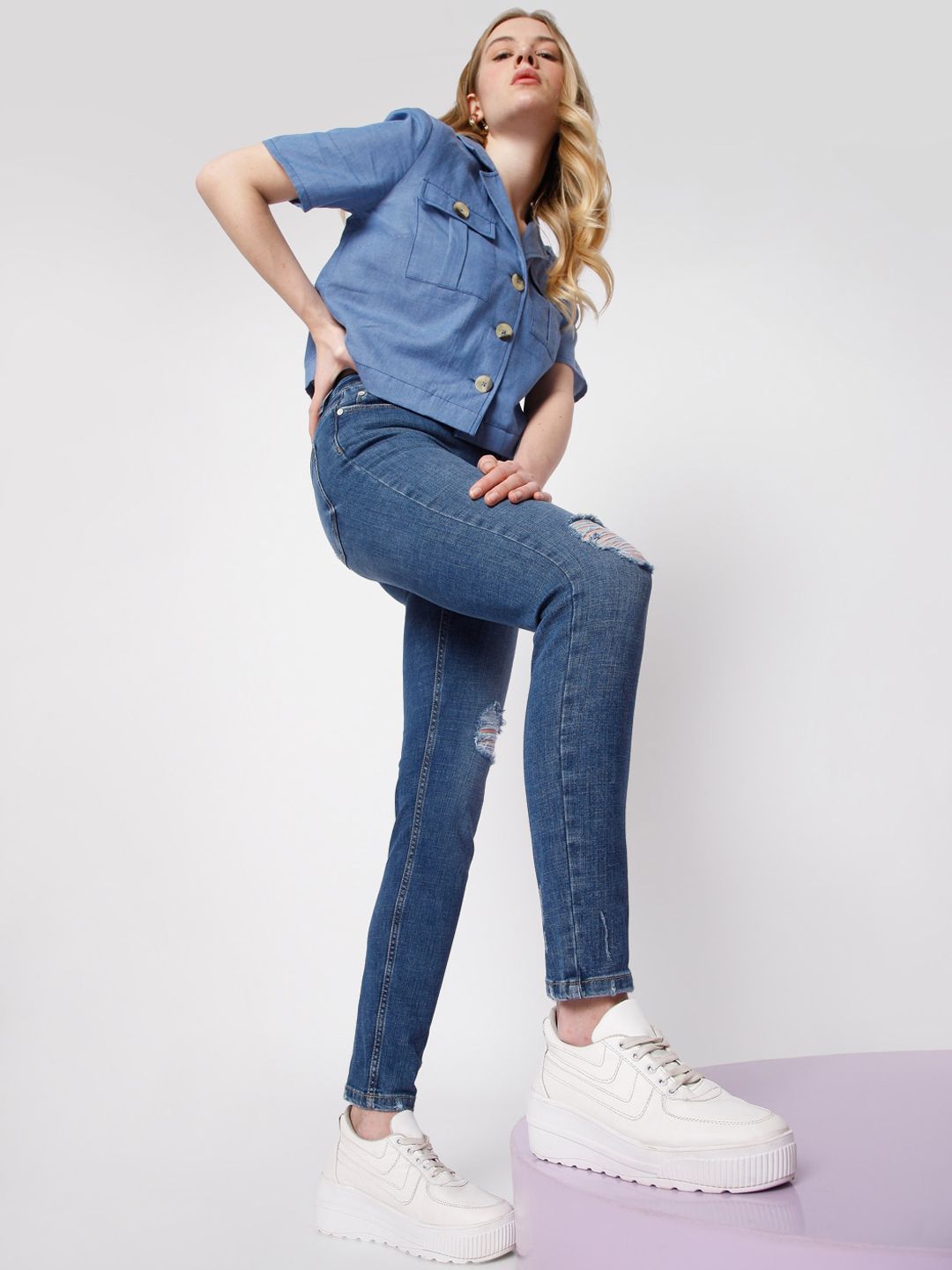 Vero Moda Women Blue Skinny Fit High-Rise Mildly Distressed Jeans Price in India