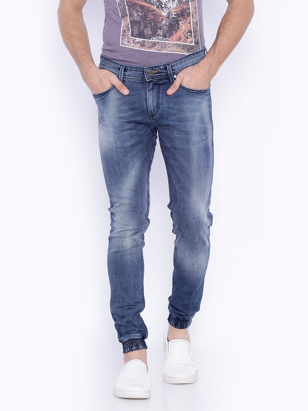 Basics Men Blue Skinny Fit Low-Rise Stretchable Jeans