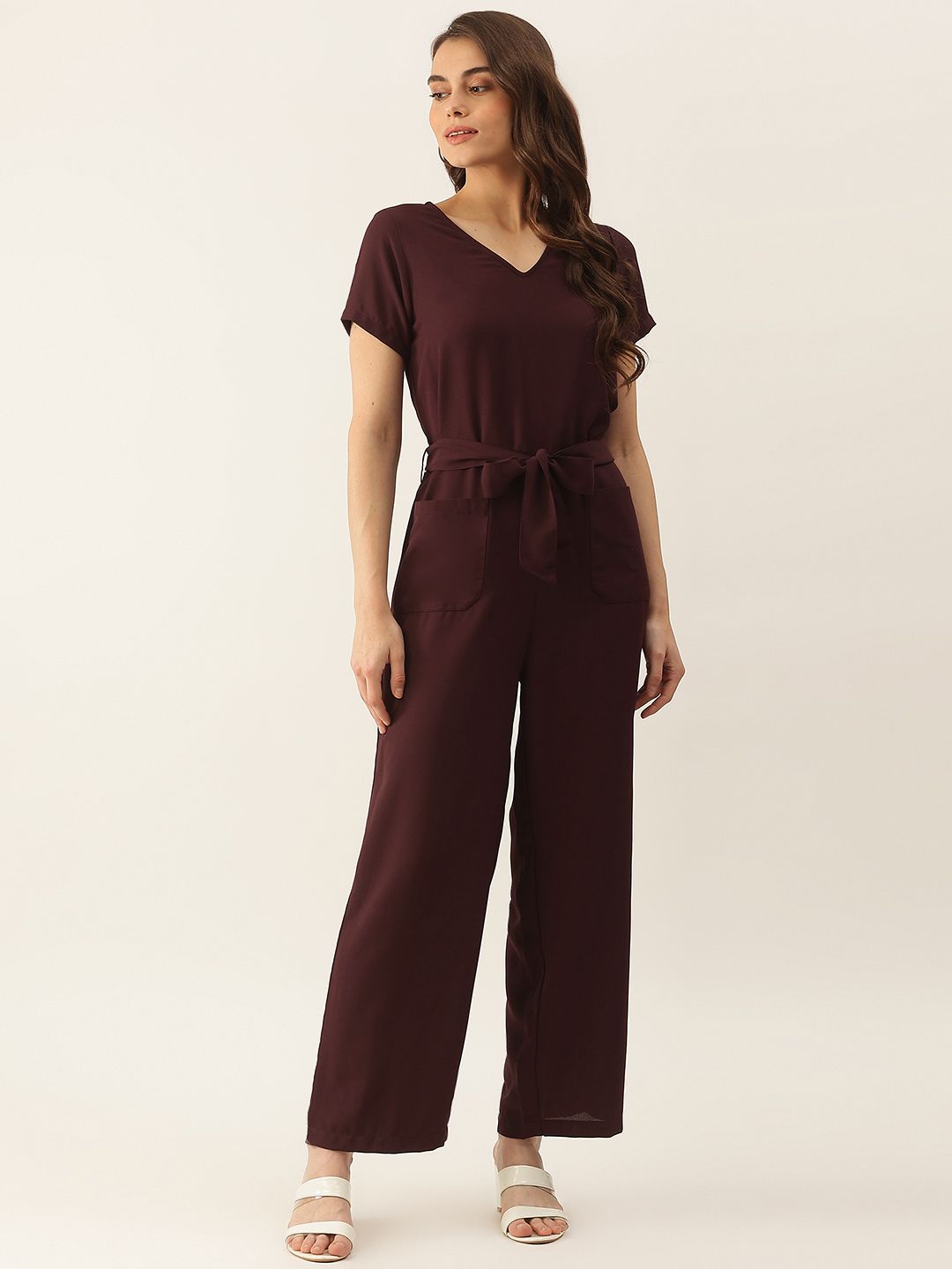 Besiva Women Burgundy Solid Basic Jumpsuit Price in India