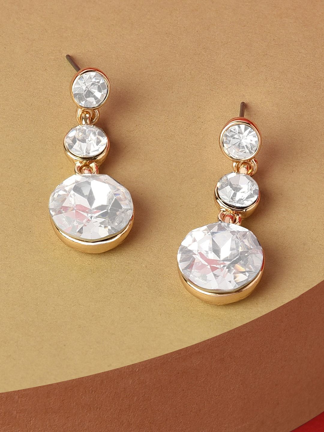 Accessorize Gold-Toned & White Classic Drop Earrings Price in India