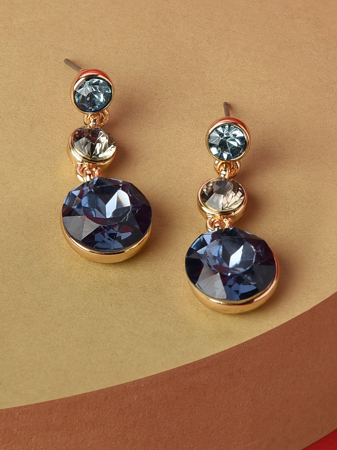 Accessorize Blue & Gold-Toned Blue Harvest Triple Gem Drop Earrings Price in India