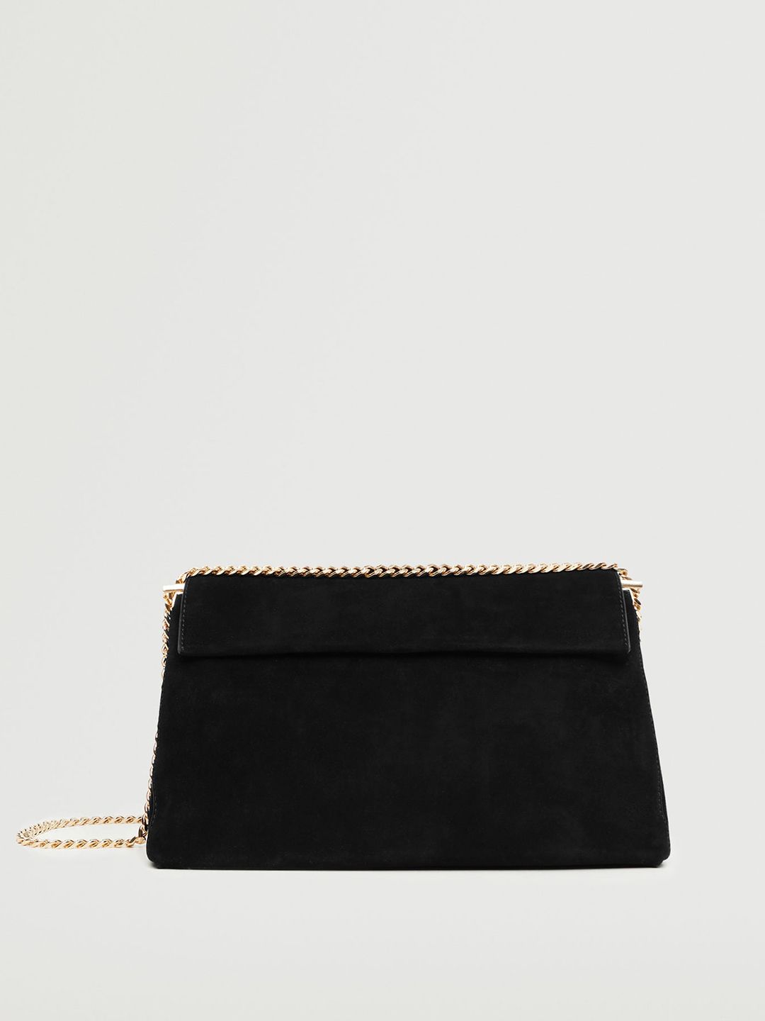 MANGO Black Solid Leather Structured Sling Bag Price in India