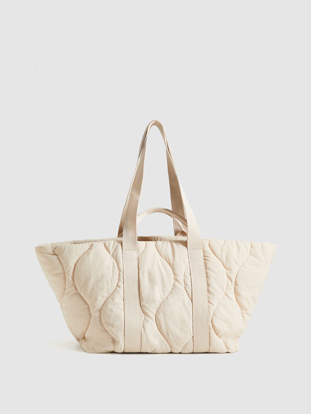 MANGO Cream-Coloured Oversized Shopper Quilted Shoulder Bag Price in India