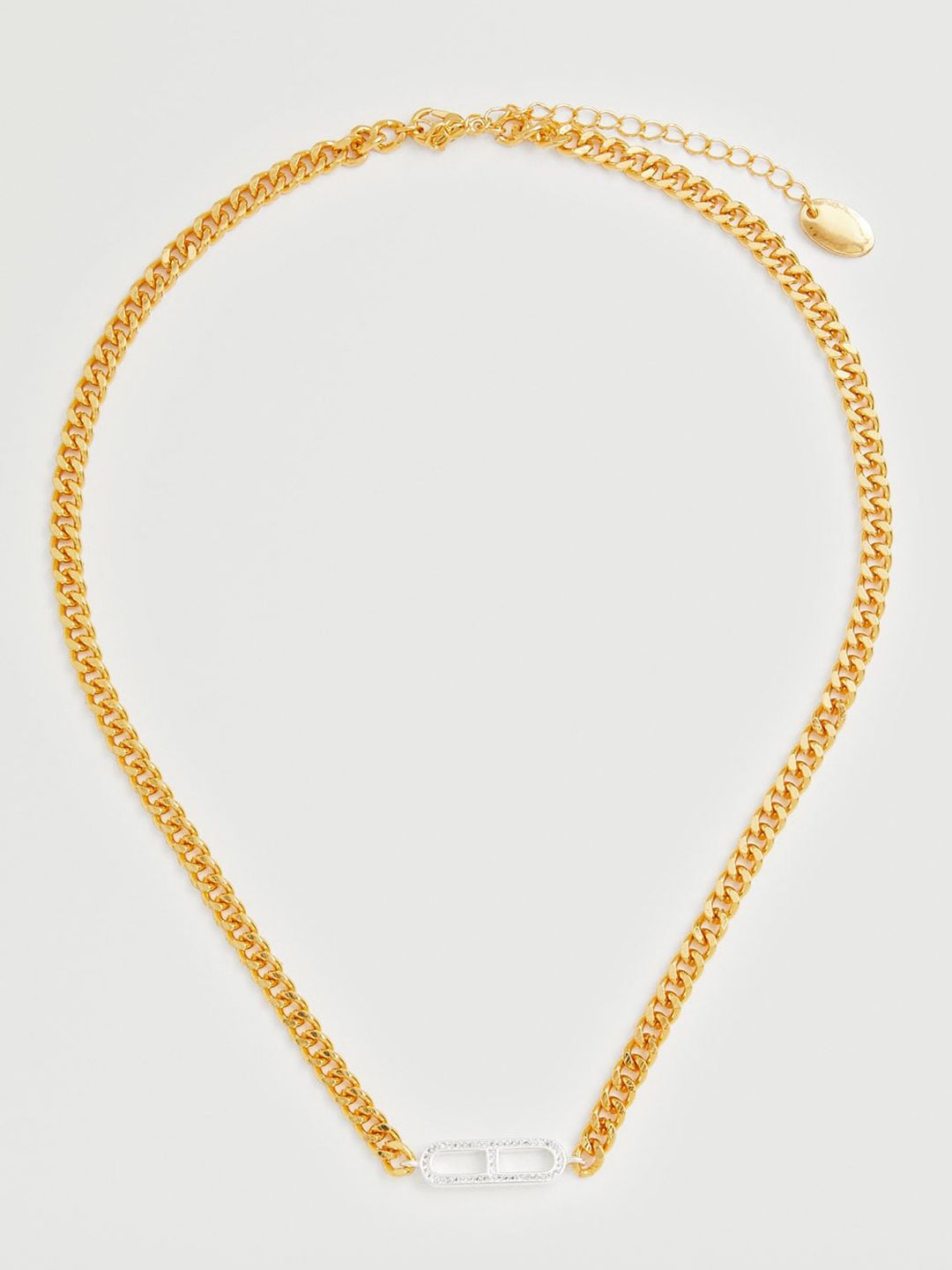 MANGO Gold-Toned & Silver-Toned Stone Studded Link Necklace Price in India