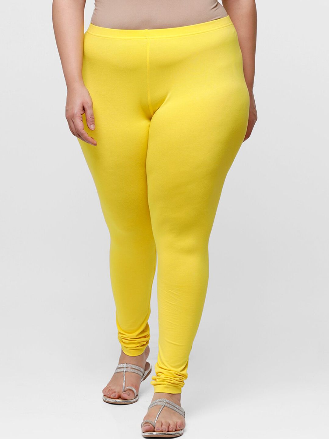 De Moza Women Yellow Solid Cotton Churidar-Length Leggings Price in India