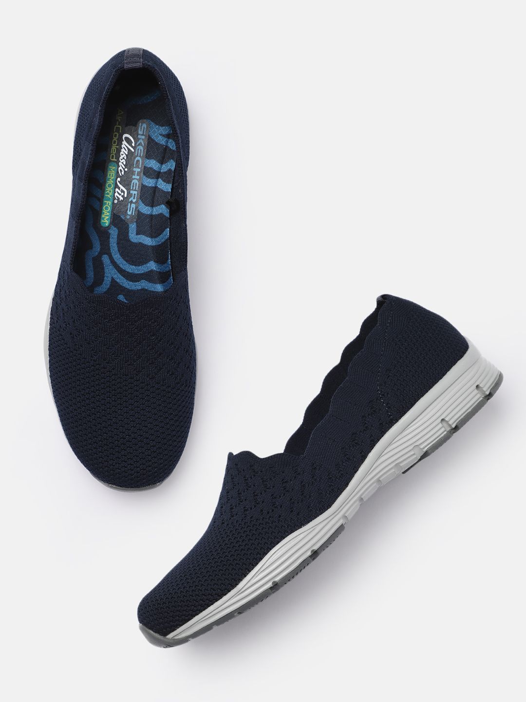 Skechers Women Navy Blue SEAGER - STAT Textured Slip-On Sneakers Price in India