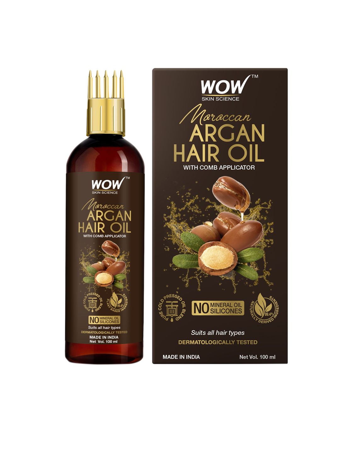 WOW SKIN SCIENCE Cold Pressed Moroccan Argan Hair Oil with Comb Applicator - 100 ml Price in India