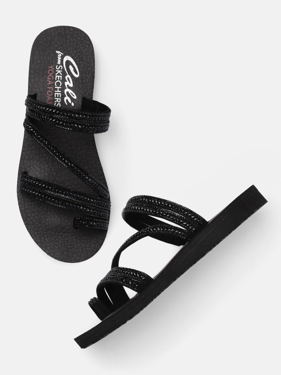 Skechers Women Black Embellished Slip-On Flip Flops Price in India