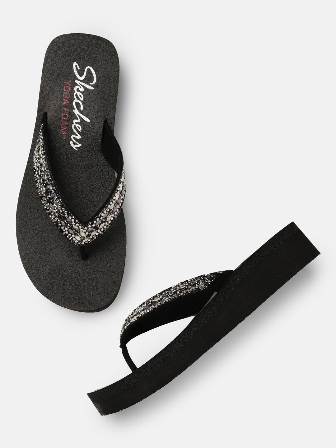 Skechers Women Black Embellished Thong Flip-Flops Price in India