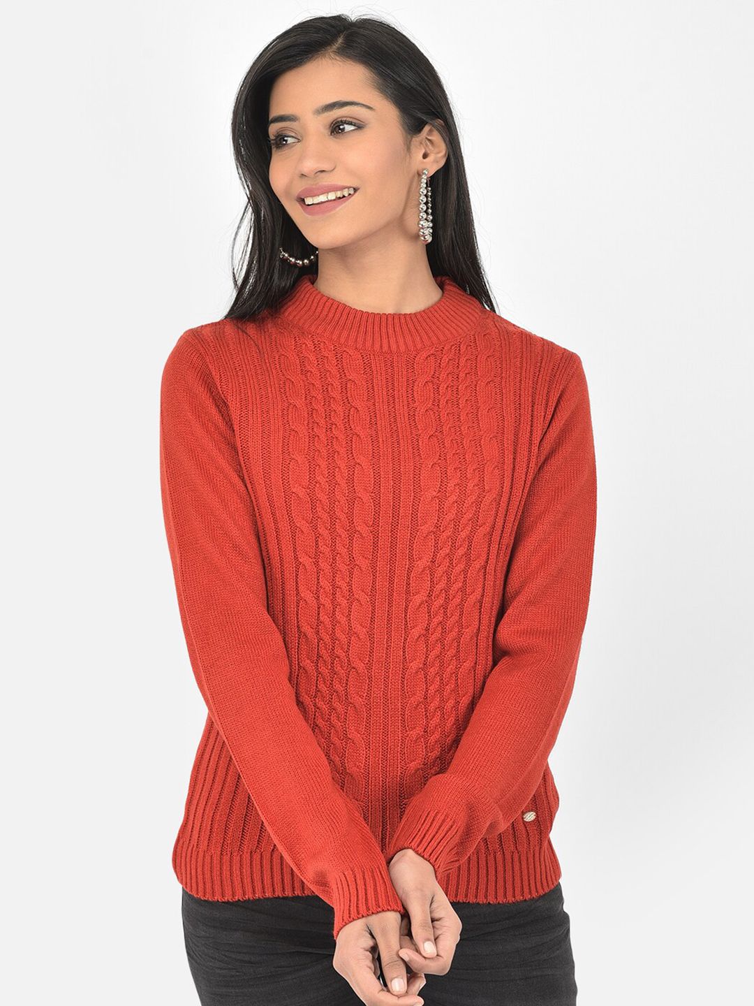 Latin Quarters Women Rust Cable Knit Pullover Price in India
