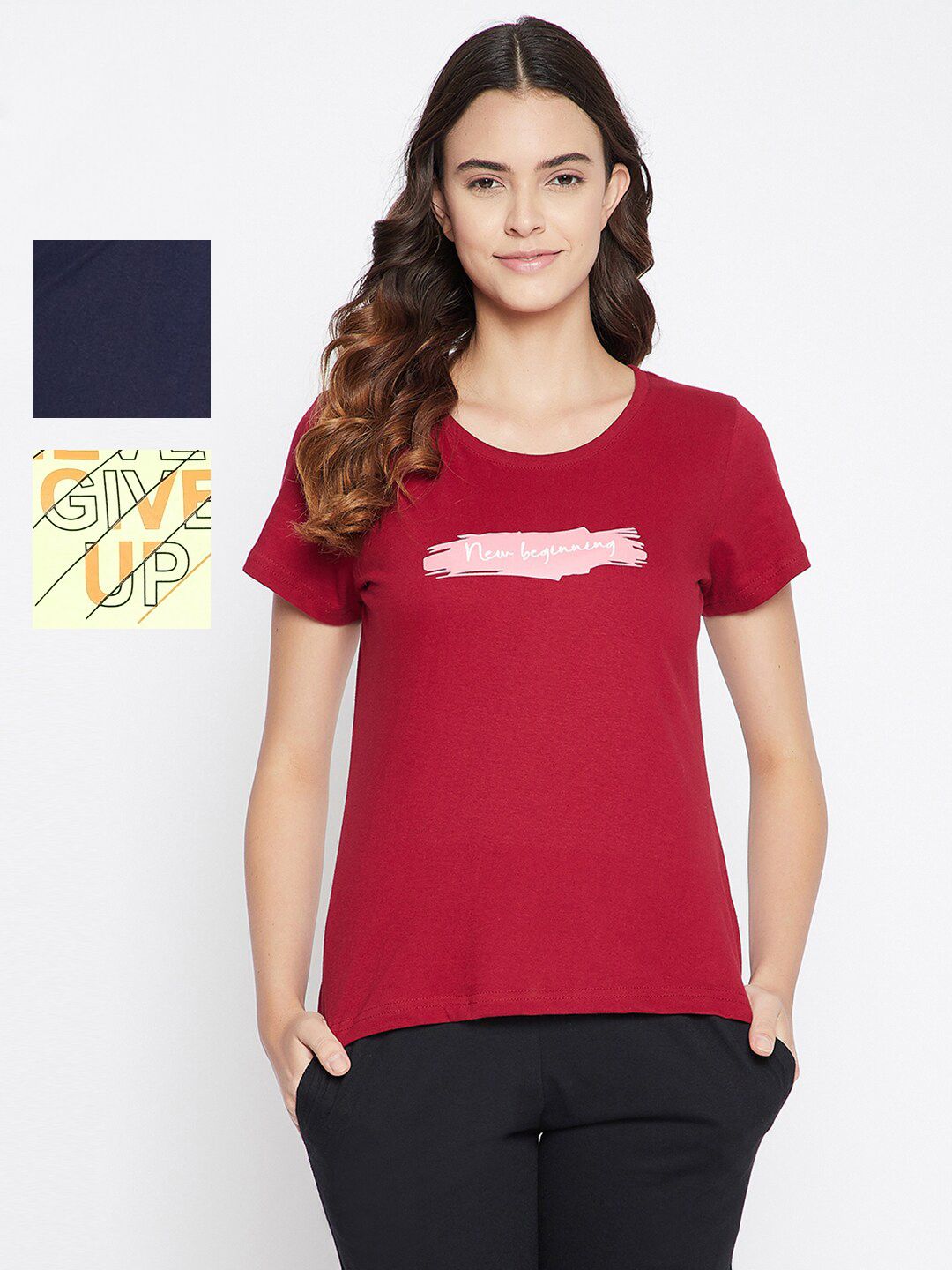 Clovia Women Pack Of 3 Assorted Cotton Lounge T-Shirt Price in India