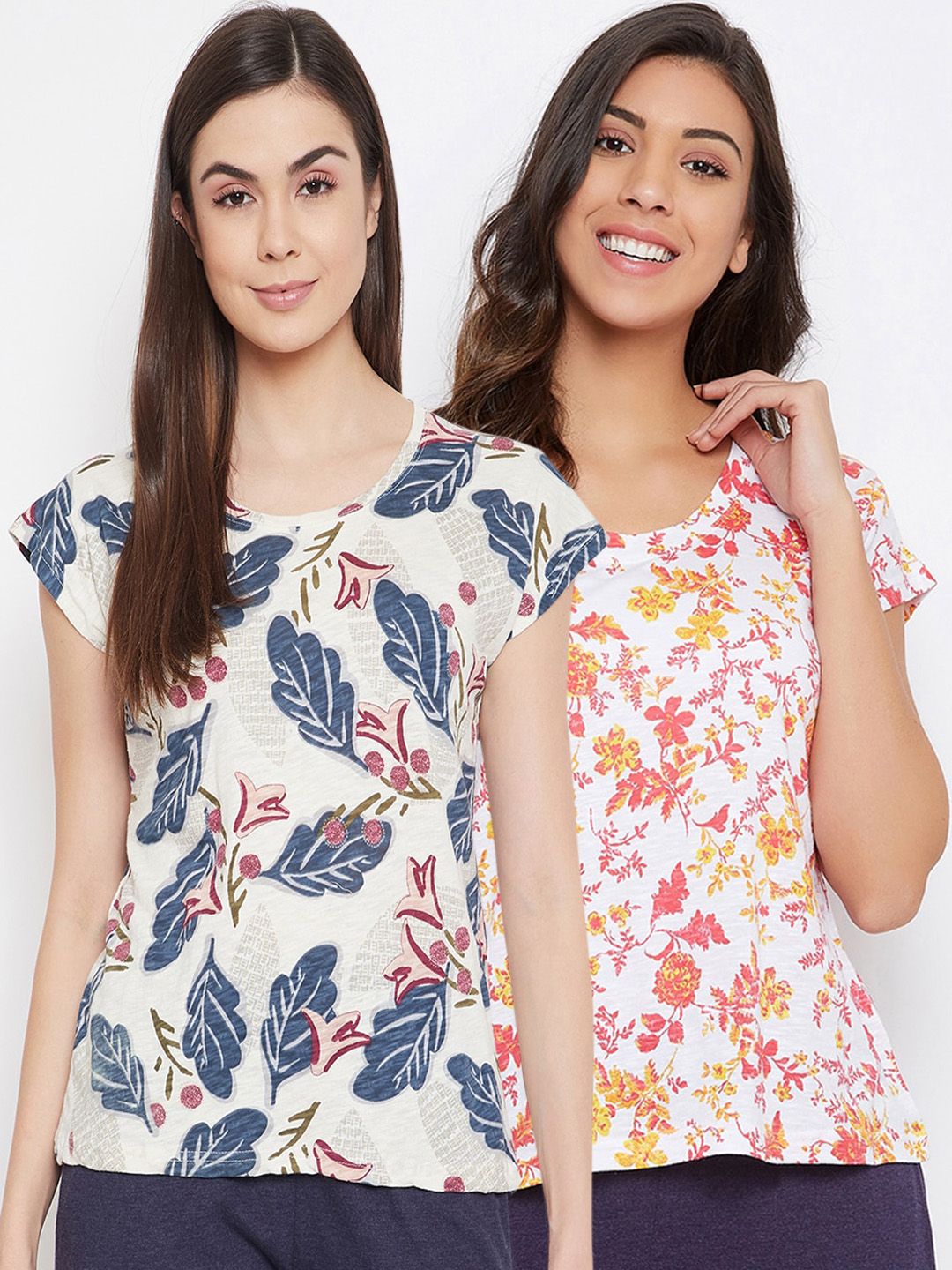 Clovia Women Pack Of 2 Assorted Printed Lounge T-shirt Price in India