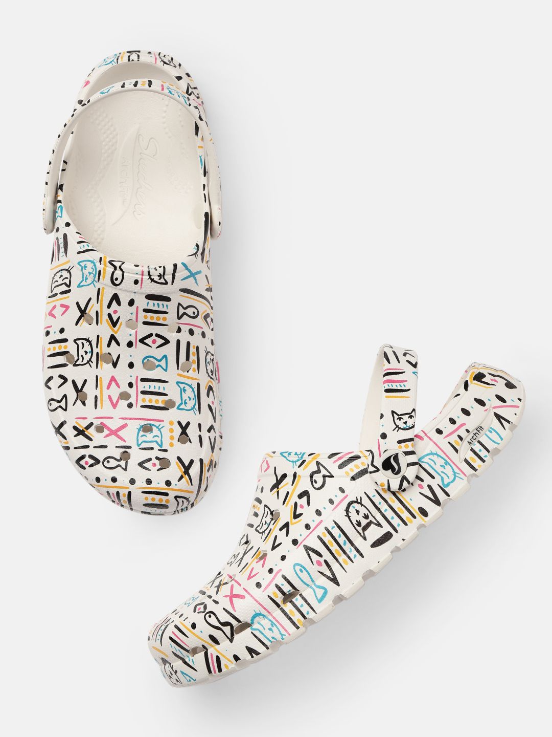 Skechers Women White & Black Printed Clogs Price in India