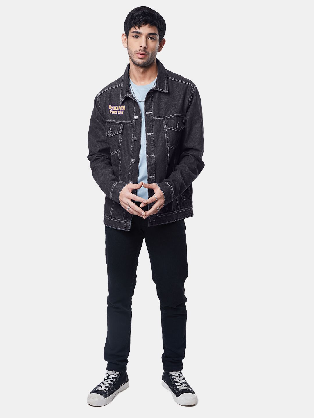 The Souled Store Men Regular Fit Black Panther Denim Blue Jackets