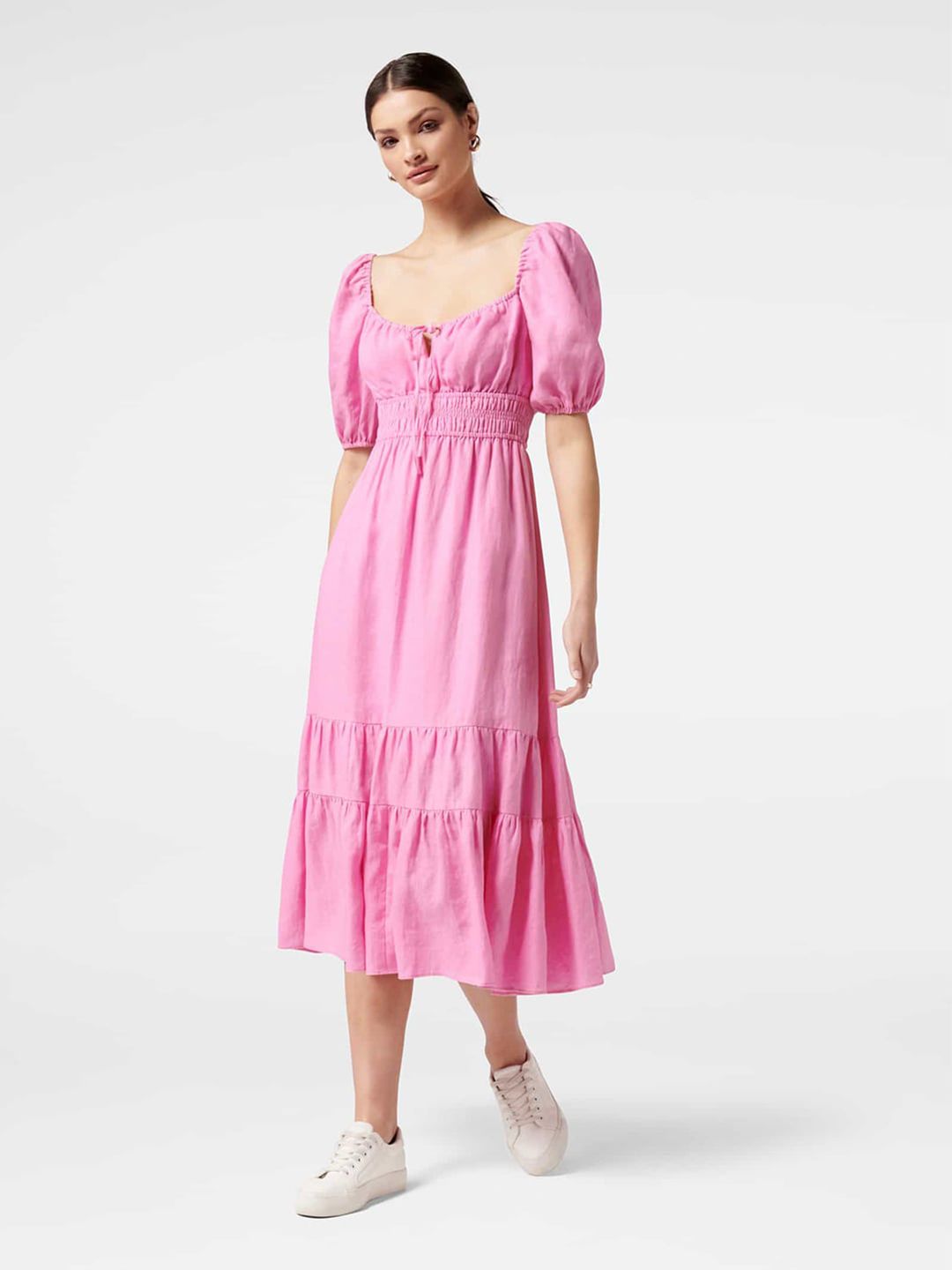 Forever New Pink Solid Fit & Flare Midi Dress Price in India