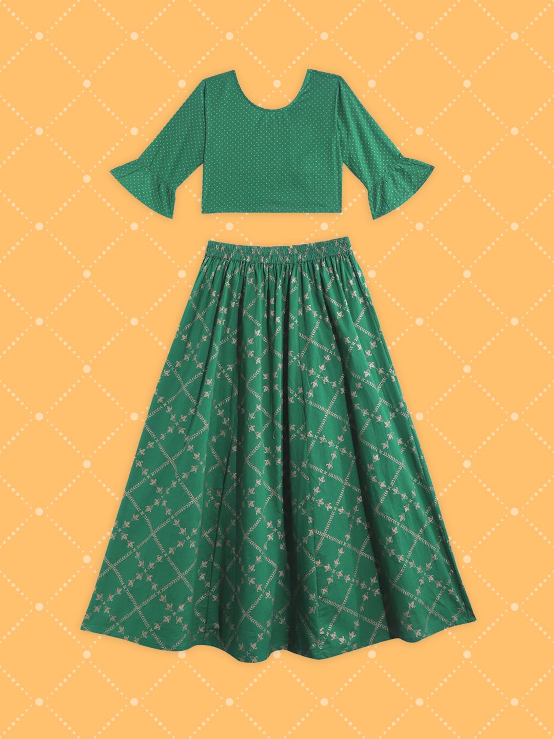 House of Pataudi Girls Green Printed Ready to Wear Lehenga & Blouse With Dupatta