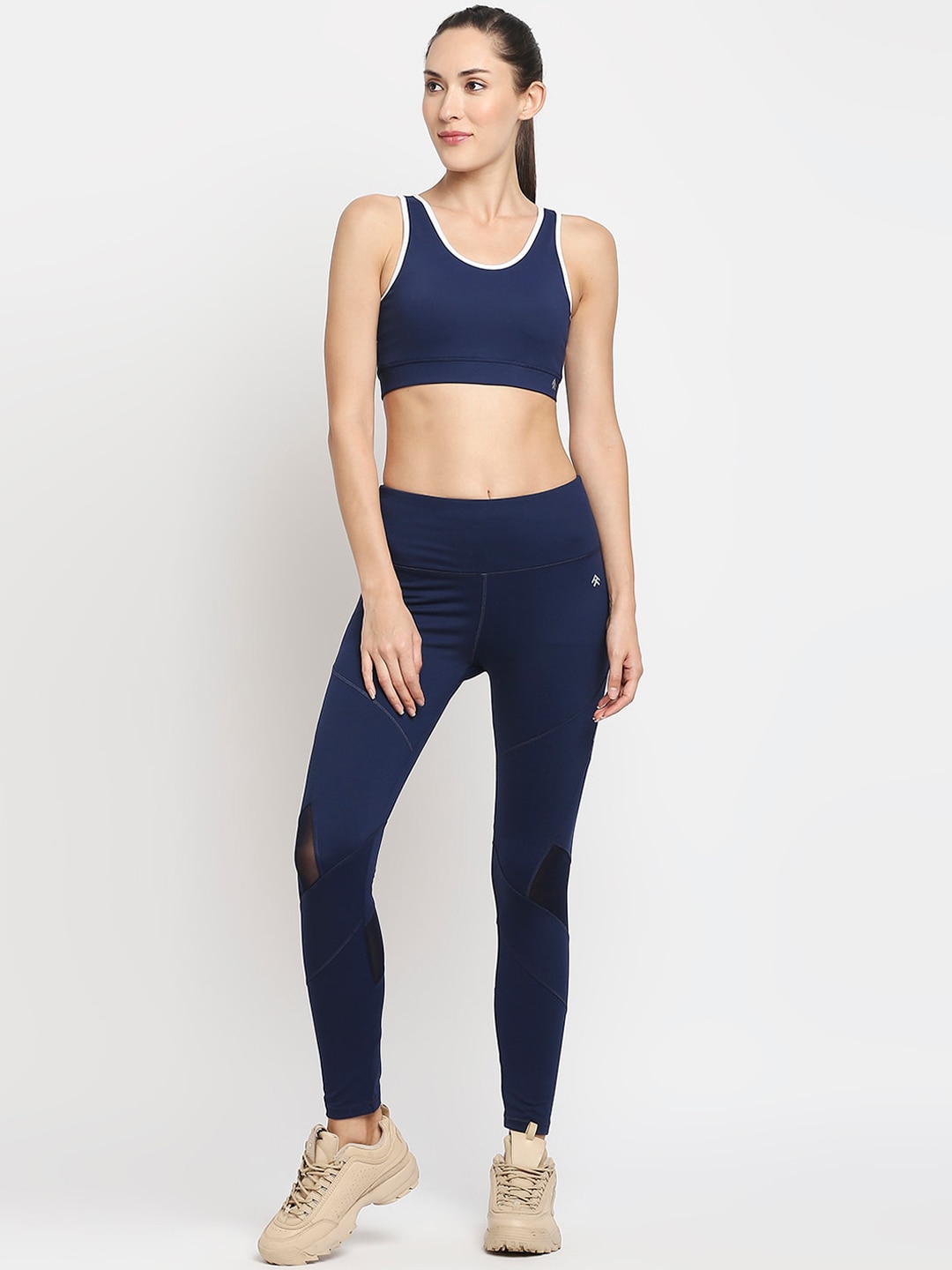 Tuna London Women Blue Patched Sports Bra With High Compression Tights Price in India