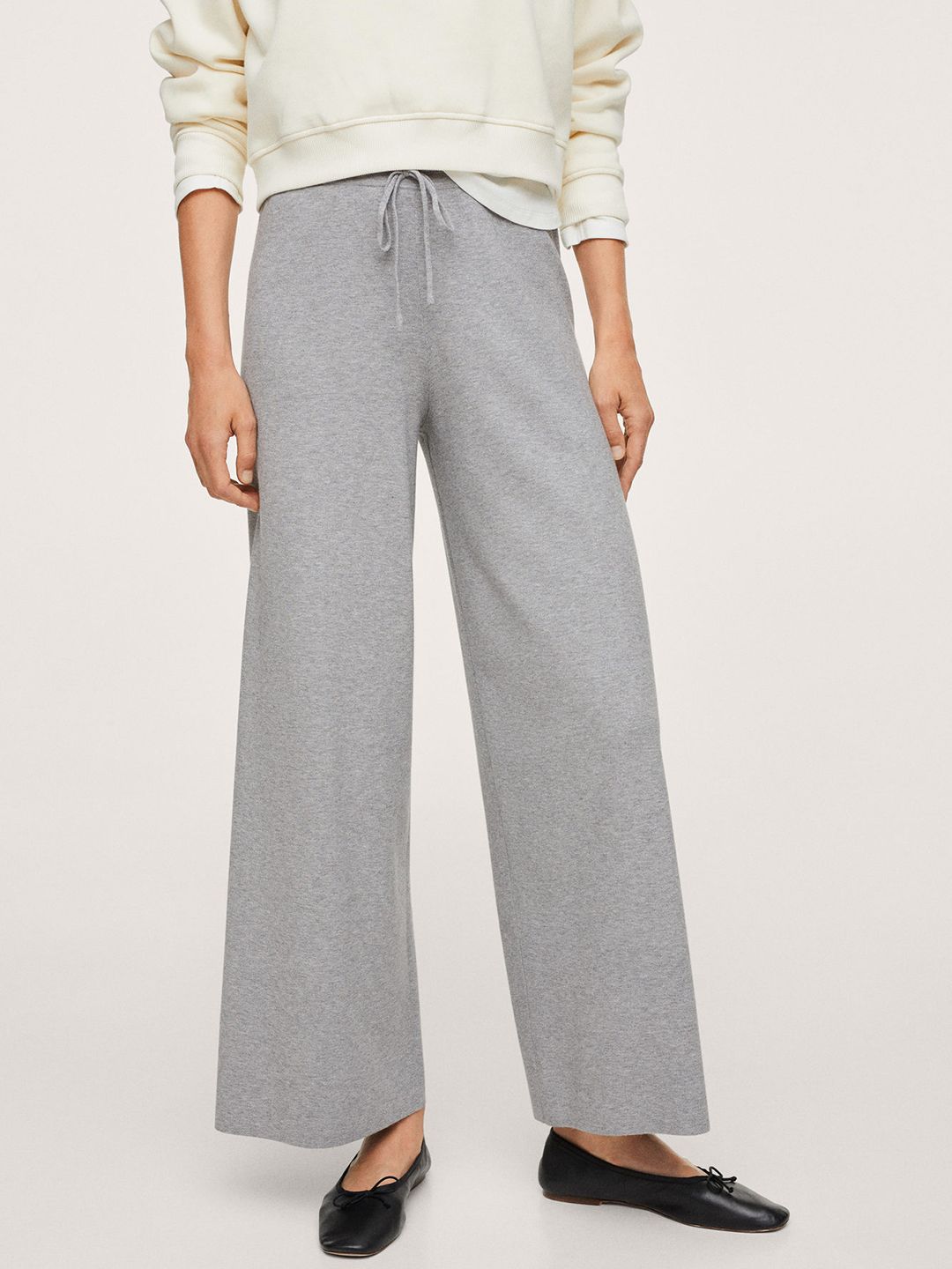 MANGO Women Grey Melange Knitted High-Rise Trousers Price in India