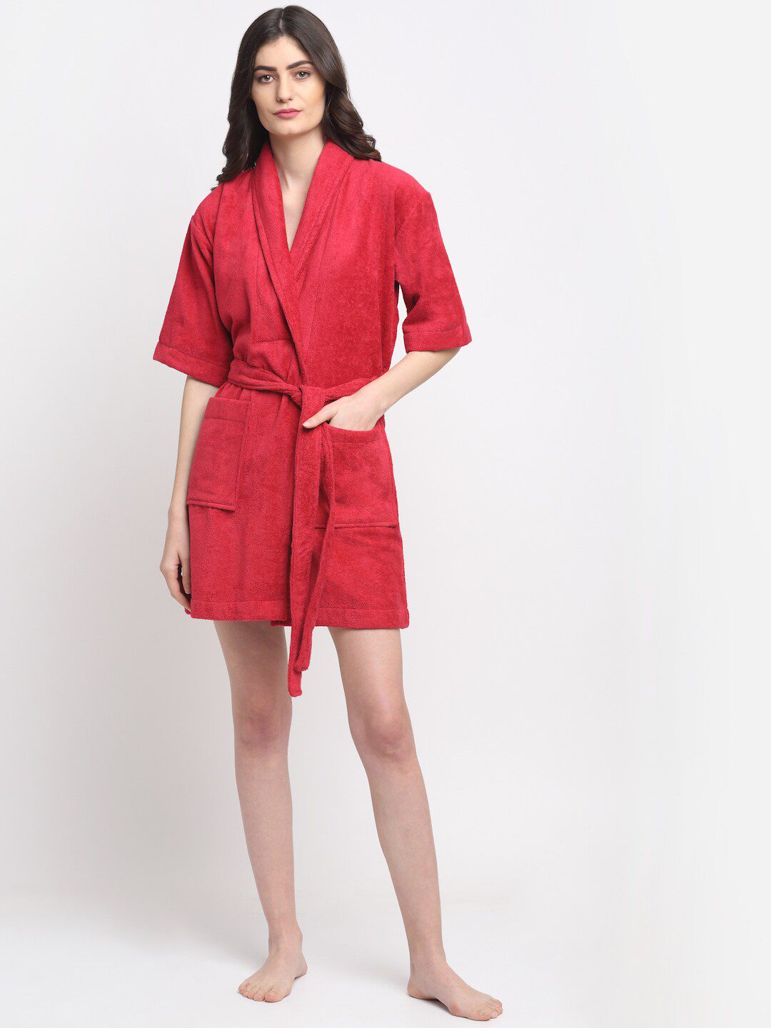 Creeva Red Solid 380 GSM Bathrobe Price in India