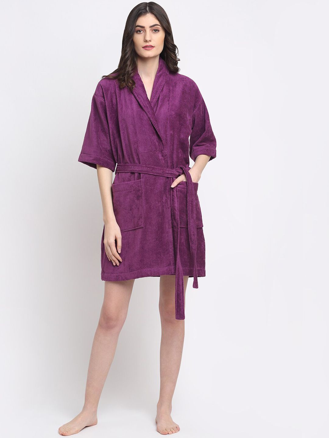 Creeva Purple Solid 380 GSM Bathrobe Price in India