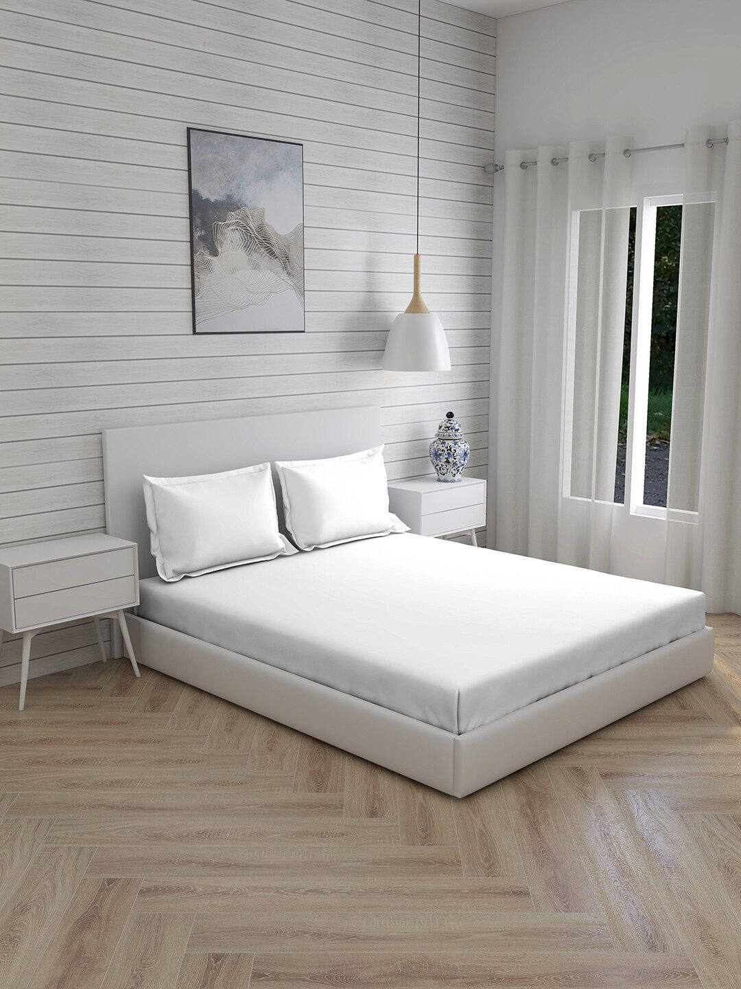 Layers White 144 TC King Bedsheet with 2 Pillow Covers Price in India