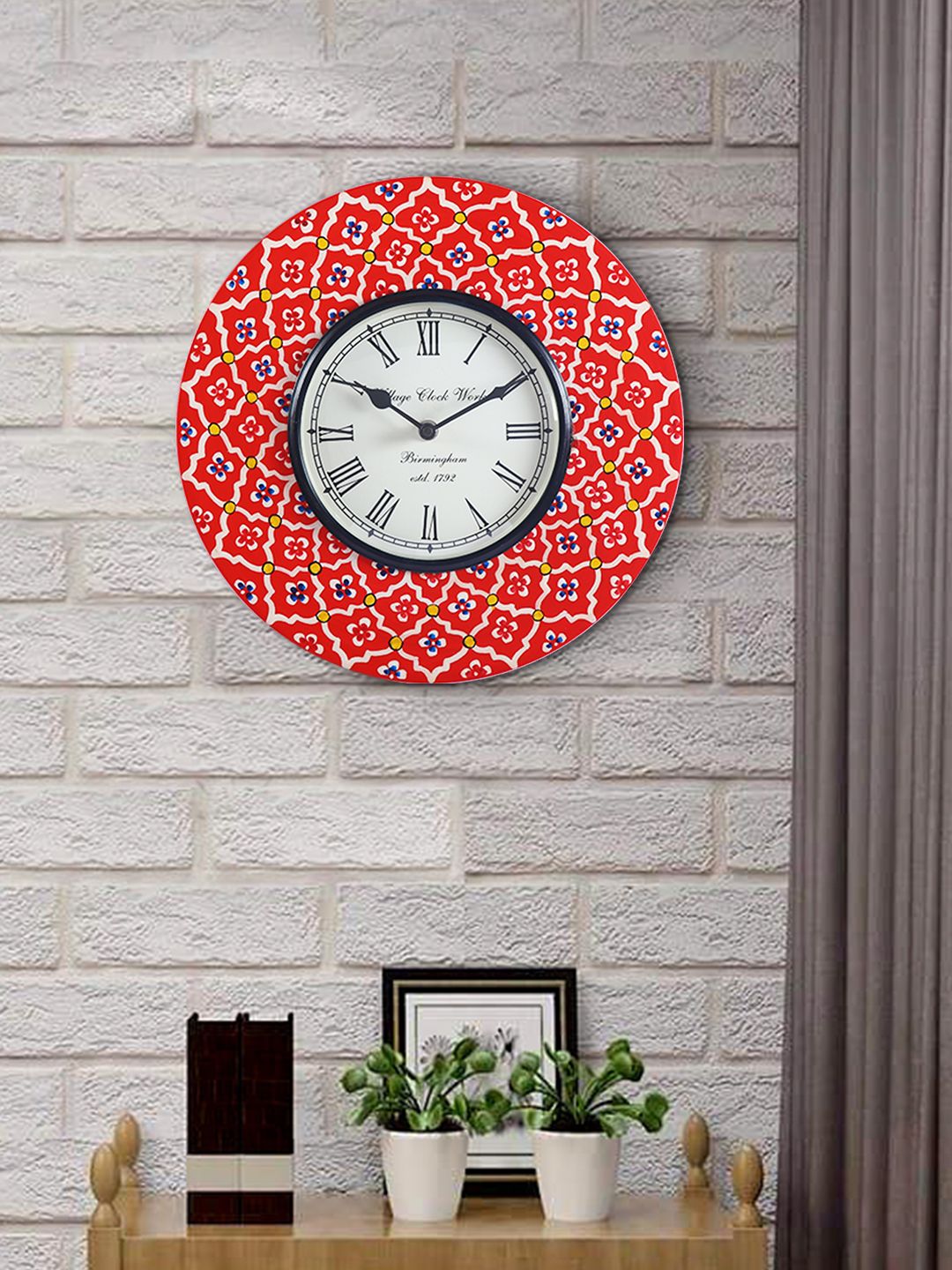 Aapno Rajasthan Red & Blue Printed Round Traditional Wall Clock Price in India