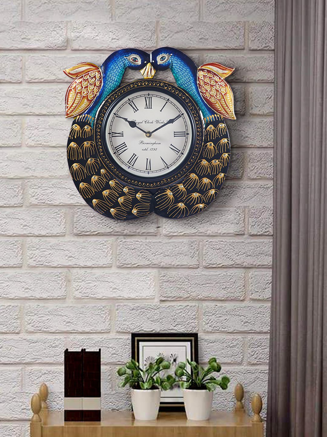 Aapno Rajasthan Blue & Black Textured Animal Shaped Traditional Analogue Wall Clock 29 cm Price in India