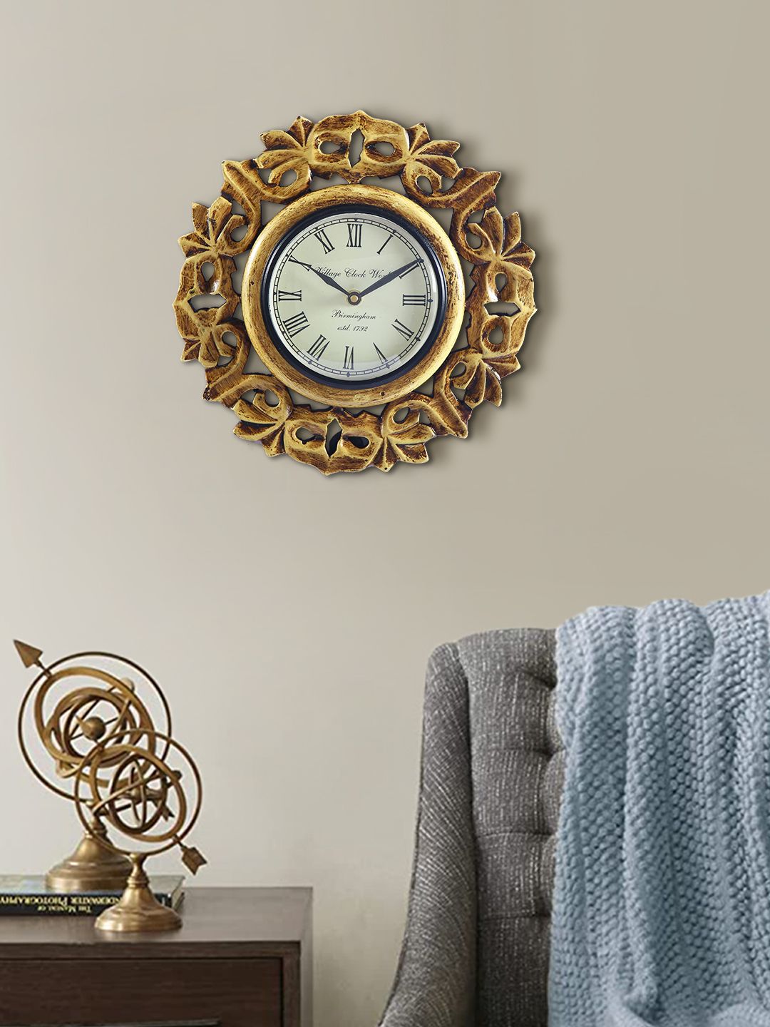 Aapno Rajasthan Gold-Toned & White Embellished Contemporary Wall Clock Price in India