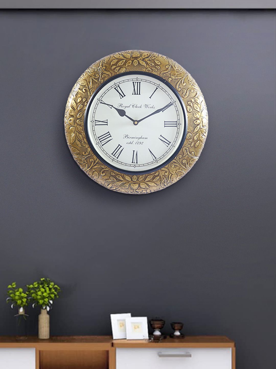 Aapno Rajasthan Gold-Toned & White Textured Round Contemporary Wall Clock Price in India