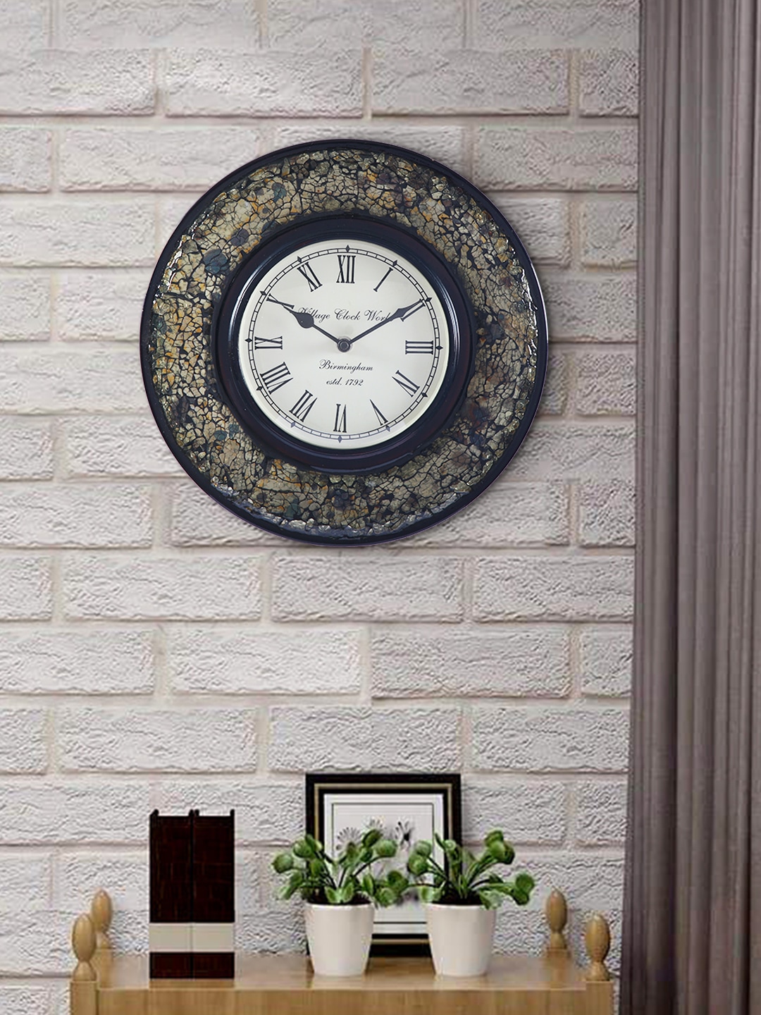 Aapno Rajasthan Black & Navy Blue Textured Contemporary Wall Clock Price in India