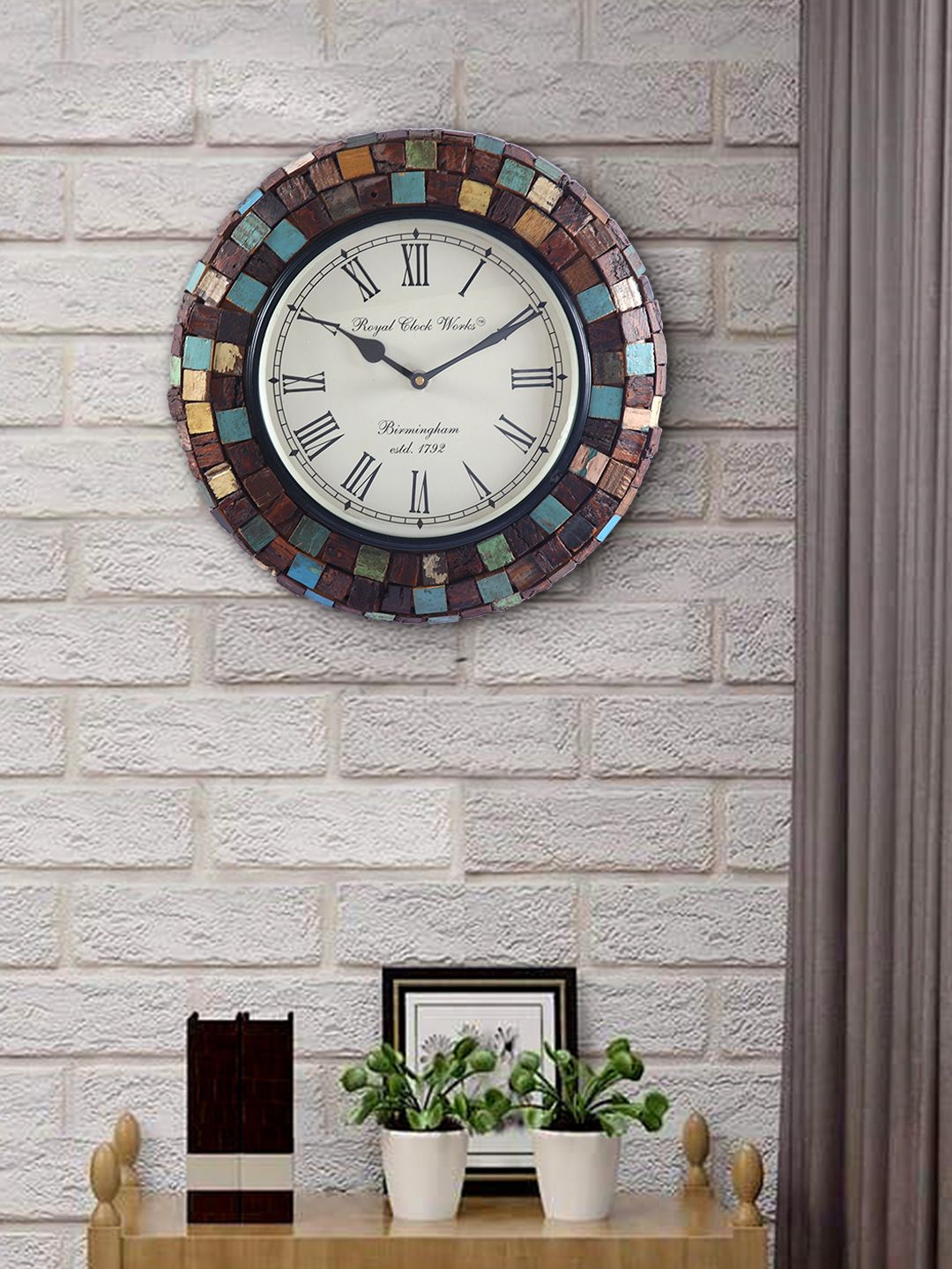Aapno Rajasthan Brown & Green Printed Contemporary Wall Clock Price in India