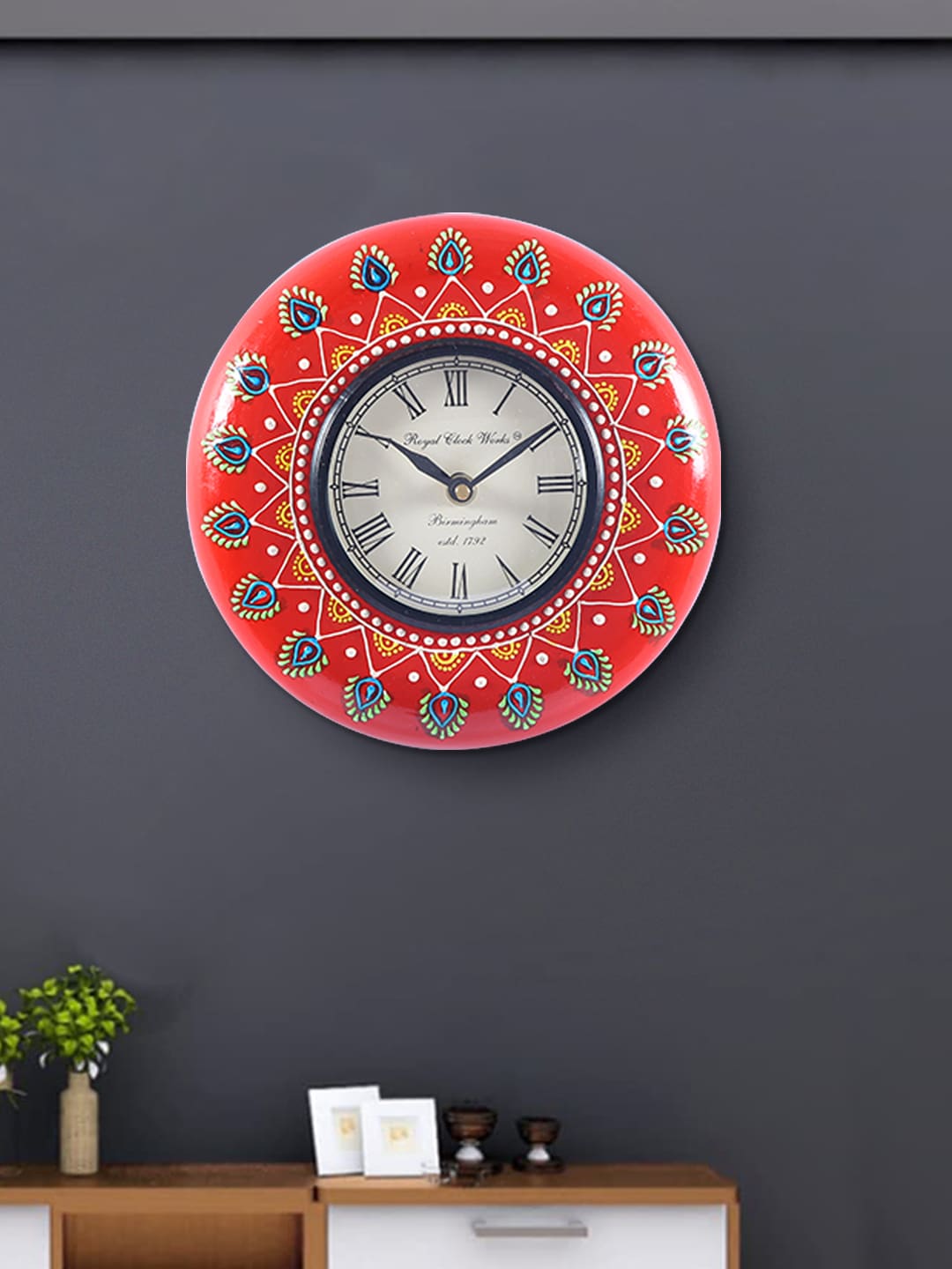 Aapno Rajasthan Red & White Textured Traditional Wall Clock Price in India