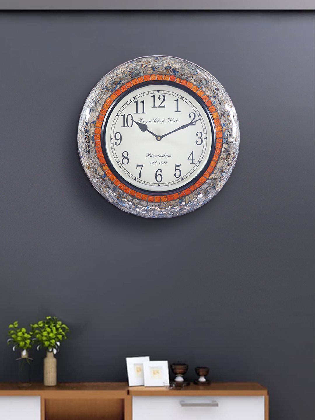 Aapno Rajasthan Grey & Copper-Toned Textured Contemporary Wall Clock Price in India