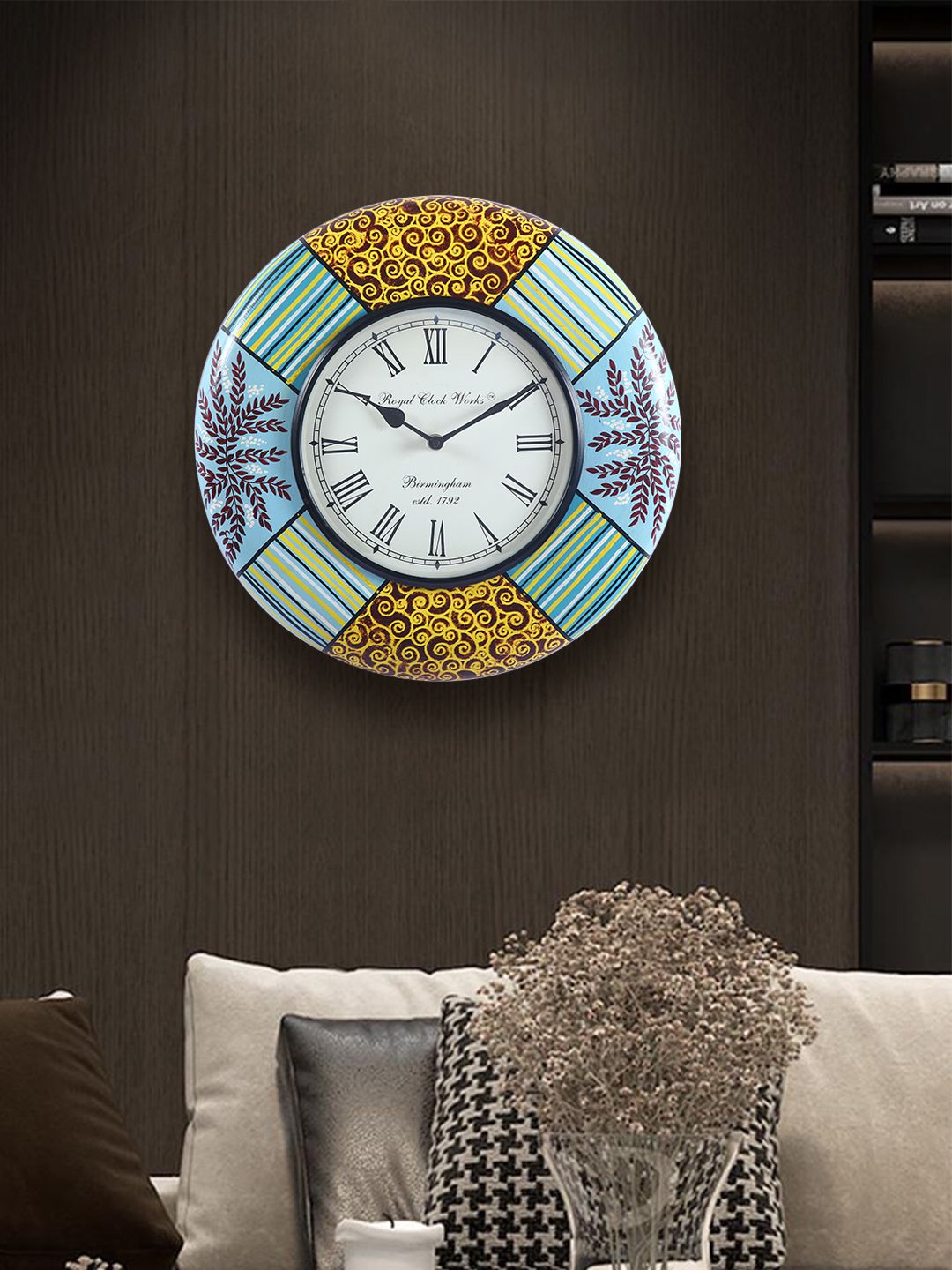Aapno Rajasthan Blue & Yellow Printed Contemporary Wall Clock Price in India